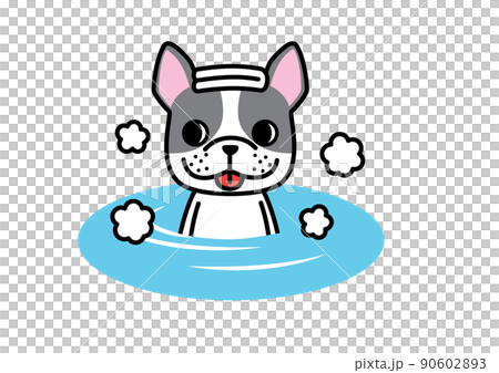 お風呂につかって気持ちよさそうな表情のフレンチブルドッグ　ボストンテリア 90602893