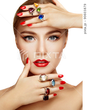 Portrait of beautiful woman with jewelry Portrait of beautiful woman with jewelry 90603879