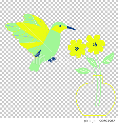 Flapping birds and yellow flowers in a glass vase Flapping birds and yellow flowers in a glass vase 90603962