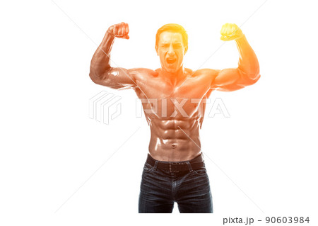 Muscular handsome young man with naked torso. Isolated on white 90603984