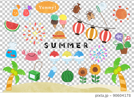 夏の水彩風イラスト素材・アイコンセット　線なし 90604178