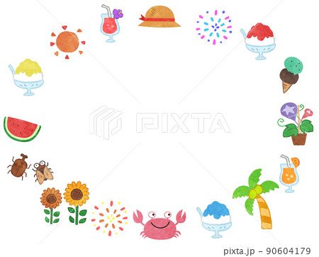 夏のイラスト素材・イメージ　円フレーム　 90604179