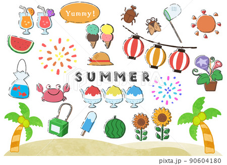 夏のイラスト素材・アイコンセット　線あり 90604180