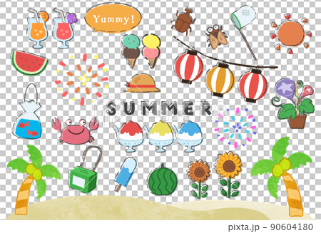 夏のイラスト素材・アイコンセット　線あり 90604180