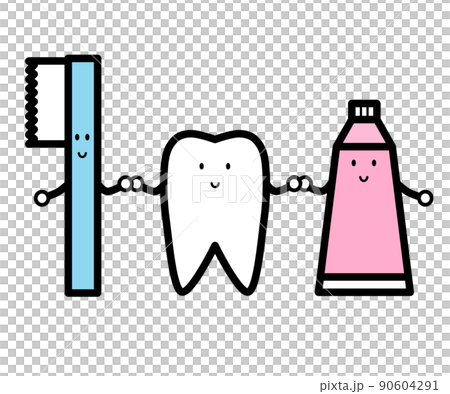 Illustration of tooth, toothbrush and toothpaste character (colored) 90604291
