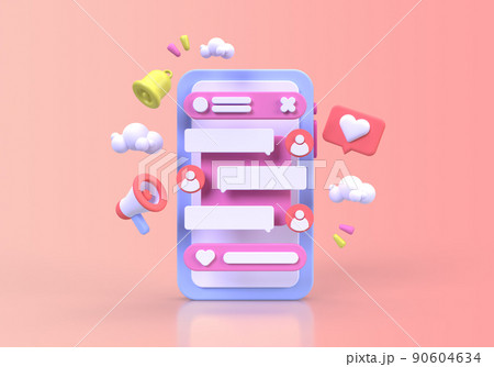 Speech bubble with social media concept illustration Landing page template business idea background 90604634