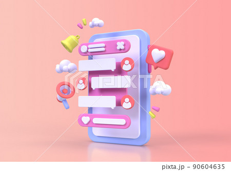 Speech bubble with social media concept illustration Landing page template business idea background 90604635