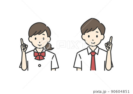 人差し指を立てている男子学生と女子学生のイラスト 夏服 のイラスト素材 人差し指を立てている男子学生と女子学生のイラスト 夏服 のイラスト素材