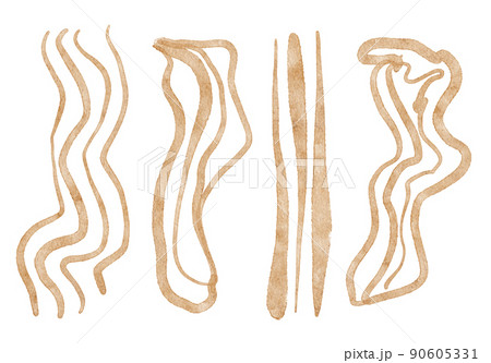 Watercolor forest set. Brown line art drawing. Abstract 90605331