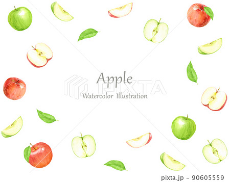 水彩で描いたりんごのフレーム ベクター 水彩で描いたりんごのフレーム ベクター 90605559