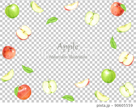 水彩で描いたりんごのフレーム ベクター 水彩で描いたりんごのフレーム ベクター 90605559