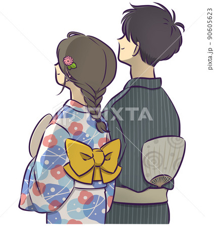 花火を見る男女-影あり 90605623