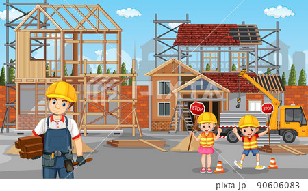 Building construction site and workers 90606083