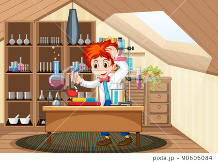 Laboratory scene with scientist cartoon character Laboratory scene with scientist cartoon character 90606084