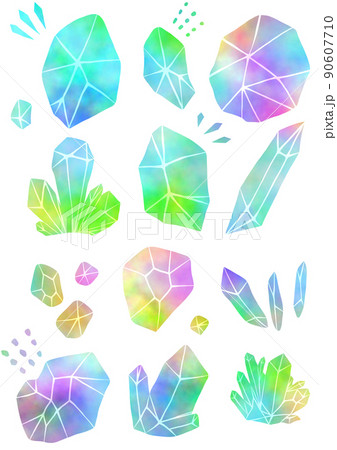 手描き風の色んな色の水晶イラストセット 90607710