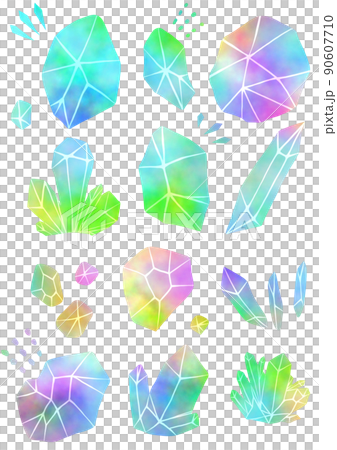 手描き風の色んな色の水晶イラストセット 90607710