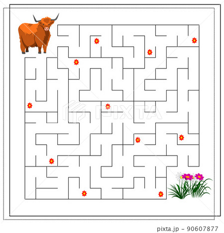 A maze puzzle game for kids. Help me get through the maze. Yak, flowers.  90607877