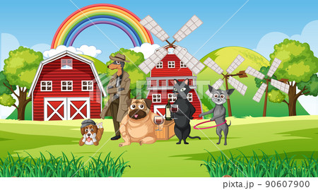 Set of different domestic animals in farm 90607900