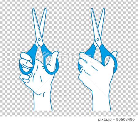 拿著剪刀的手的例證線描藍色 90608490