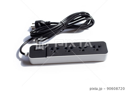 Electrical power strip and plug on white background. 90608720