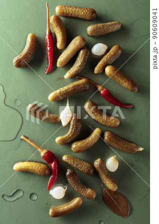 Preserved cucumbers with peppers and onions. Preserved cucumbers with peppers and onions. 90609041