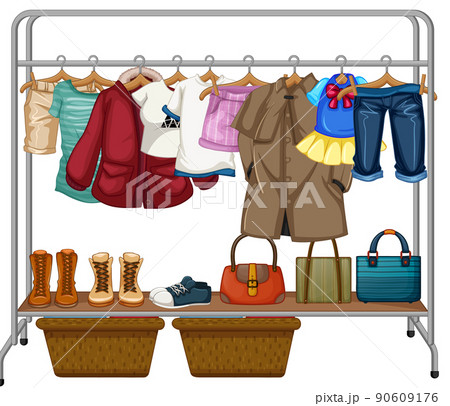 Clothes hanging on the metal bar 90609176