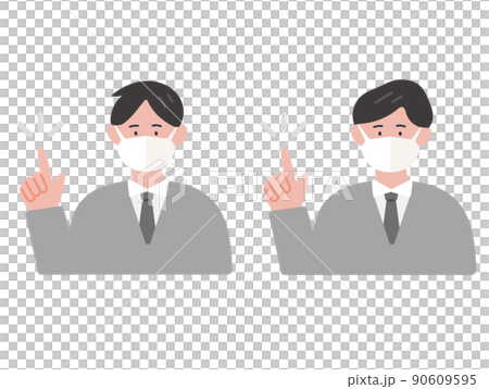 マスクをつけて指差しをするビジネスパーソンのイラスト マスクをつけて指差しをするビジネスパーソンのイラスト 90609595