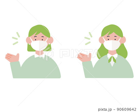 マスクをつけて案内をするビジネスパーソンのイラスト 90609642