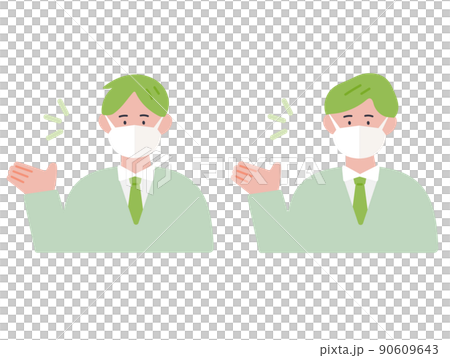 マスクをつけて案内をするビジネスパーソンのイラスト 90609643