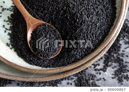 Plate Of Indian Spice Black Cumin Nigella の写真素材