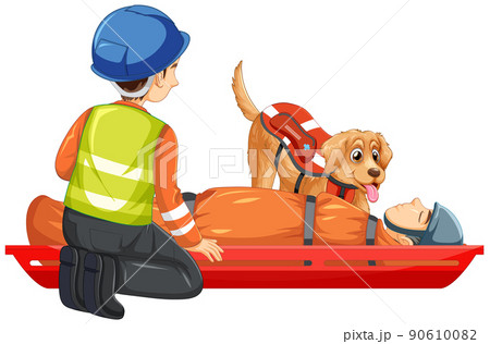 Rescue using stretcher on white background Rescue using stretcher on white background 90610082