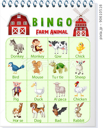 Bingo Game With Farm Animals Themeのイラスト素材