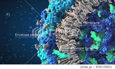 3D illustration of cell and internal structure on black background 90610661