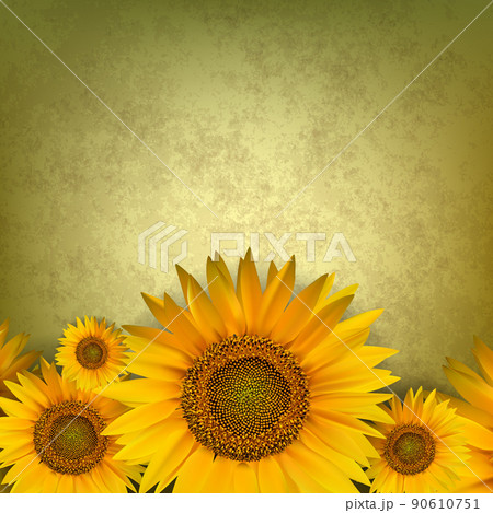 abstract floral background with sunflower on golden 90610751