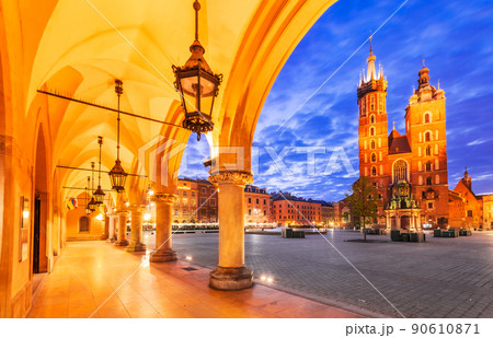 Krakow, Poland - Medieval Ryenek Square and Saint Mary Church 90610871