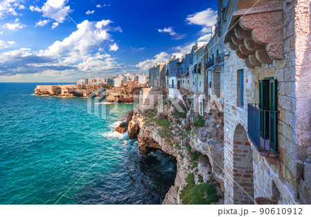 Polignano a Mare, Puglia - Adriatic Sea coastline, travel spotlight of Italy Polignano a Mare, Puglia - Adriatic Sea coastline, travel spotlight of Italy 90610912