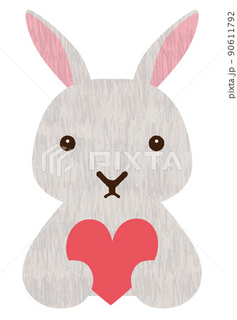 ハートを抱えてメッセージを伝えるウサギのイラスト素材 [90611792