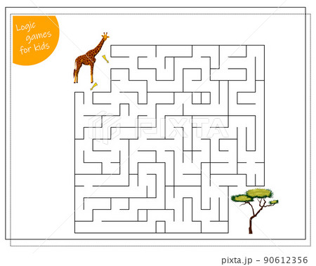 a maze game for kids. help the giraffe to reach the tree. a maze game for kids. help the giraffe to reach the tree. 90612356
