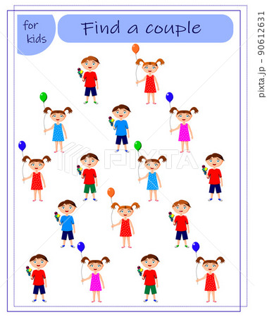 Find the same pairs of children. Educational game for kids. Cartoon vector illustration 90612631