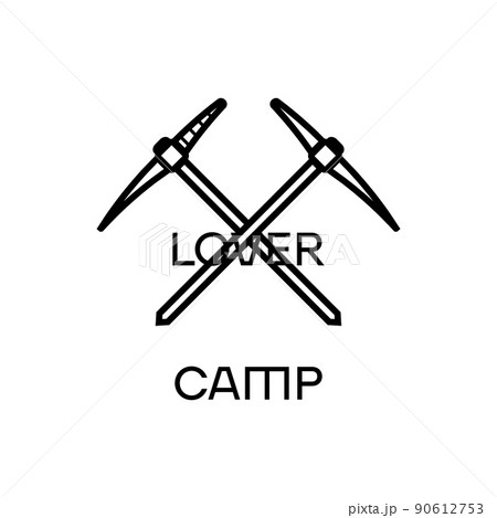Simple pickaxes icon and Camp Lover inscription on white background Simple pickaxes icon and Camp Lover inscription on white background 90612753