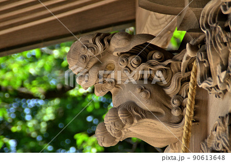埼玉県小川町　県指定有形文化財の八宮(やみや)神社　拝殿の神獣 90613648