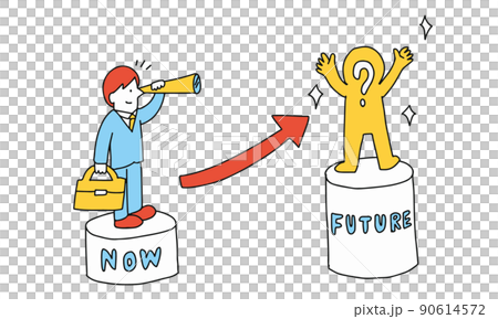 Illustration of a businessman who imagines what he wants to be in the future and his career vision Illustration of a businessman who imagines what he wants to be in the future and his career vision 90614572