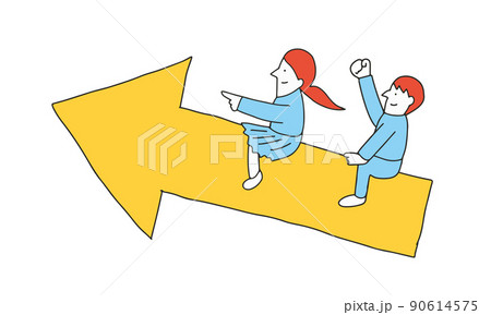 矢印に乗って上昇する男女の学生イラスト 矢印に乗って上昇する男女の学生イラスト 90614575