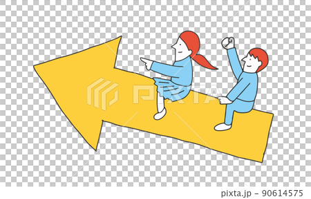 Illustration of male and female students rising on the arrow 90614575