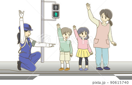 交通教室の横断指導 主線茶色 のイラスト素材