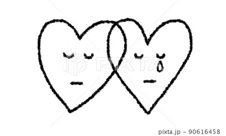 2つの手描きのハートと笑顔イラスト_モノクロ 90616458