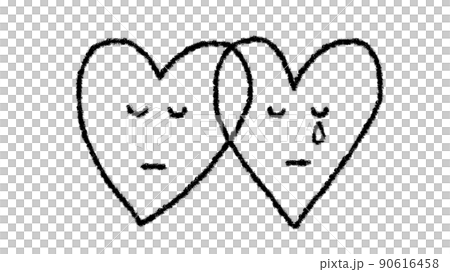 2つの手描きのハートと笑顔イラスト_モノクロ 90616458