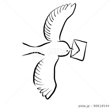 シンプルな 手紙を運ぶ鳥のイラストのイラスト素材