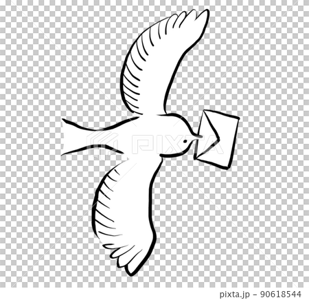 シンプルな、手紙を運ぶ鳥のイラスト 90618544