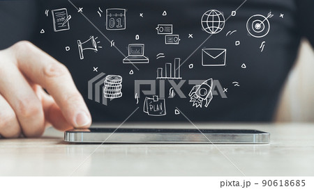 Online business concept on the internet. The person clicks on the smartphone. 90618685